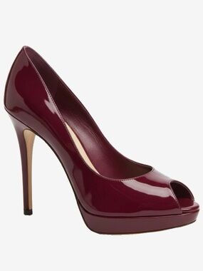 🛍️Dior Authentic Diorella Burgundy Patent Leather Peep-Toe Platform Pumps